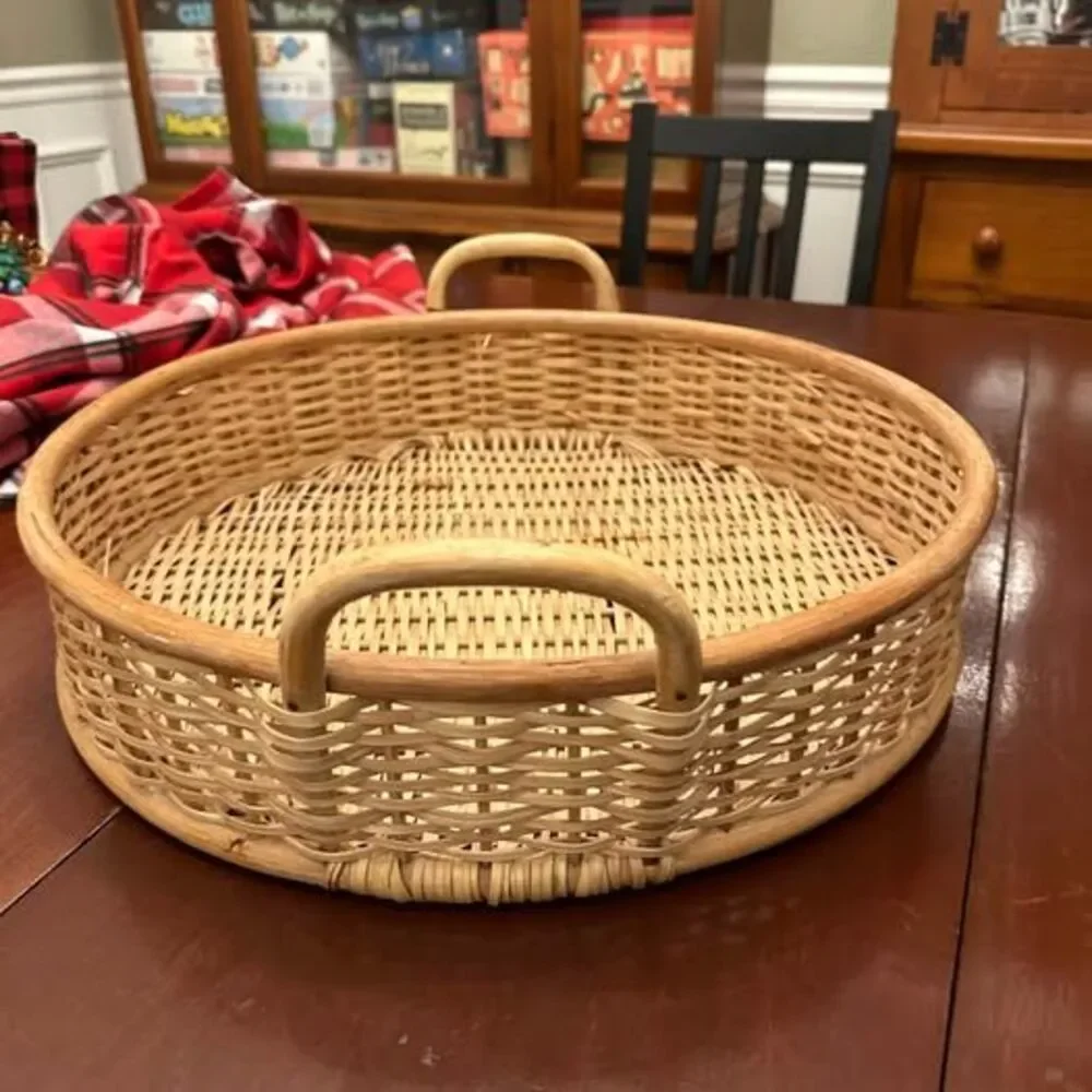 Rattan Woven Basket With Handles Circular Tray